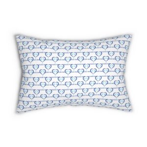 Mobile Med Lumbar Pillow — Repeating Blue Heart Pattern with "Middle Name" Text