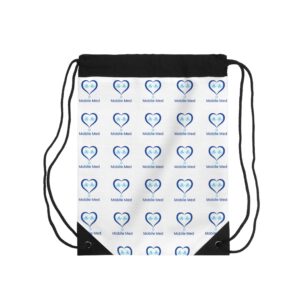 Drawstring Bag — Repeating Blue Heart Medical Logo (Mobile Med) — Lightweight Gym & Travel Sack